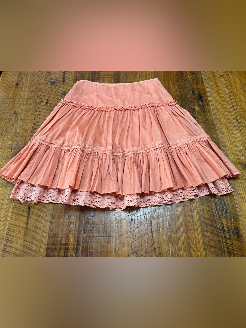 Gianni Bini Peachy Pink Color Boho Tiered A-Line Skirt Size 2 - Picture 3 of 15